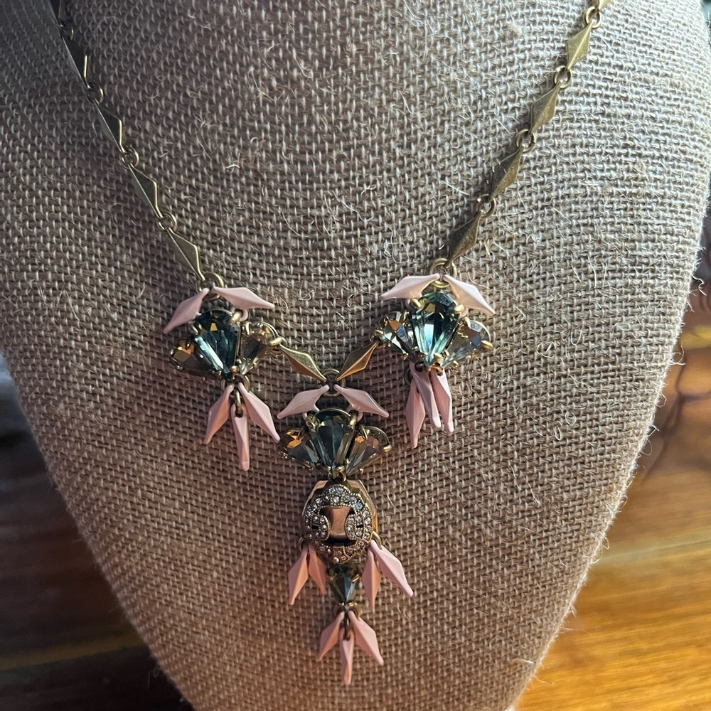J. Crew Pink and Crystal long Necklace. Vintage. Art Deco. Beautiful